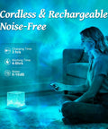 Woman using remote control for Ocean Wave Projector Light With 16 RGB Colors And Four Modes, illuminating room with ripple effect