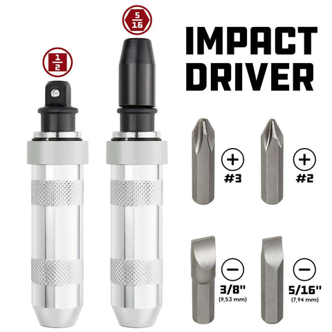 1/2 Inch Drive Impact Driver Set With Extractor Tool For Slotted And Phillips Bits, Beats Stuck Rusted Or Damaged Screws