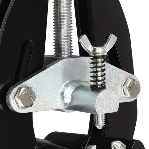 Close-up of Solid Steel Pipe Alignment Clamp Model A1 welding positioner tool's adjustable clamp mechanism for precision fit.