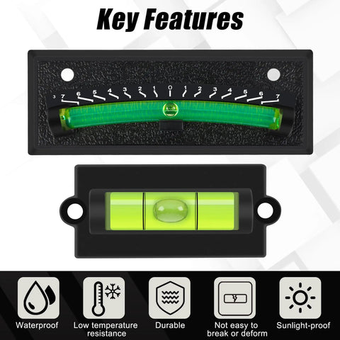 Beast Grade Rv Bubble Leveling Kit With Four Black Abs Self Adhesive Gauges Featuring High Visibility Green Fluid And No Fuss Negative Seven To Positive Seven Degree Scales For Road Ready Camper Trailer Snap Wall Setup