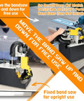 2 In 1 Portable Band Saw Stand with alloy steel construction, adjustable height, for use with Dewalt DCS374B DCS374P2