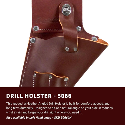 Right Hand Cordless Drill Holster With Two Built-In Bit Holders For Easy Grab-And-Go Access Ergonomic Angled Leather Holster