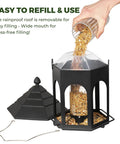 Durable Metal Bird Feeder For Outdoors Hanging With 3 Pound Seed Capacity, Squirrel Resistant And Rust Resistant, Easy To Fill And Clean