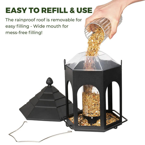 Durable Metal Bird Feeder For Outdoors Hanging With 3 Pound Seed Capacity, Squirrel Resistant And Rust Resistant, Easy To Fill And Clean