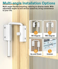 Multi-angle installation options for Lock Down Your Doorway With Heavy Duty White U Shaped Sliding Door Lock featuring tough anti pry rotating latch.