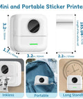 Compact Inkless Thermal Printer With Instant Bluetooth Sync And One Starter Roll Of Sticky Labels displayed beside a roll of labels.