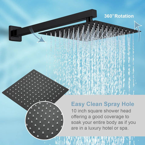Dual Function Shower Faucet Set For Bath And Shower, Waterfall Tub Spout, 10-Inch High-Pressure Showerhead, Matte Black Finish