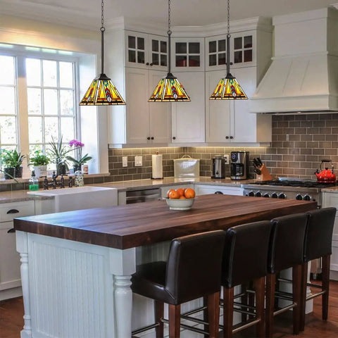 Dope Mini Tiffany Style Pendant Light Fixture With Vintage Firecracker Stained Glass for Kitchen Island 8 Inch Wide