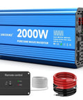 2000 Watt Pure Sine Wave Power Inverter For Home RV Off Grid Solar Systems with Dual AC Outlets and Remote Control