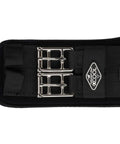 Close-up of 2XCool Dressage Girth With Removable Cooling Liner, showing metal buckles and black fabric