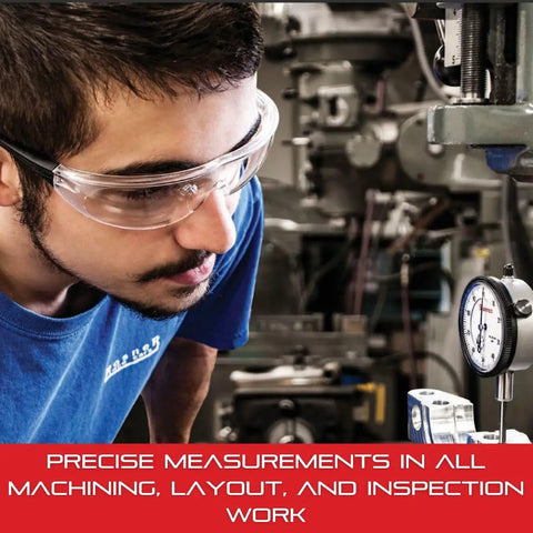 Technician using Last Word Dial Test Indicator With Body Clamp And Case For Precise Height, Depth, And Width Measurements on machinery