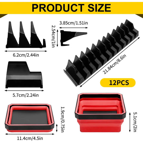 Magnetic Wrench Organizer And Collapsible Magnetic Parts Trays For SAE And Metric Tools, Dope Modular Tool Storage With Labeled Slots