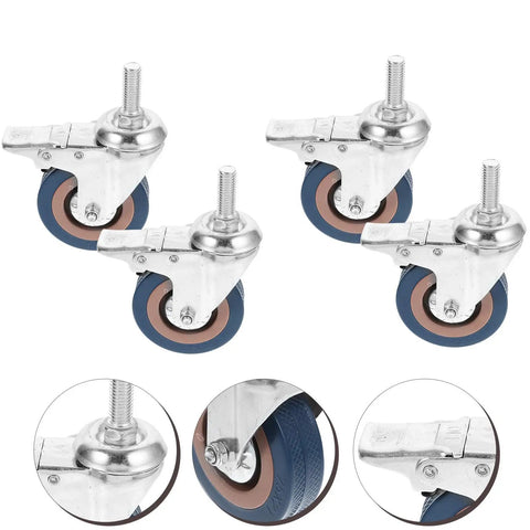 4 Pack 3 Inch PVC Swivel Castors With Brake M12x30 Grey Heavy Duty Industrial Stem Wheels For Furniture Carts And Equipment Transport Assorted Colors Ideal For Home Shop Or Garage shown with brake and stem detail