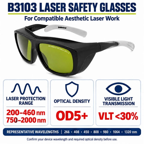 Game Changers Multi Wavelength Laser Safety Glasses Built Tough For Pro Hair Removal And Tattoo Parlors Rocking Legit IPL Eyewear Shields Across UV Infrared And Laser Sources with black frames and green lenses