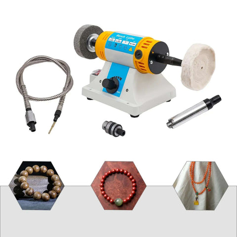 Pro Grade Bench Top Polisher And Grinder For Sanding Grinding And Polishing With 320W Motor And Variable Speed 800 To 10000 RPM 110V Yellow Industrial Tool Includes A Full Accessory Kit For Workshops Makers And DIYers