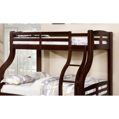 Twin Over Full Bunk Bed With Curved Ladder And Rails Transitional Finish Solid Wood And Engineered Wood Construction Built To Last 14 Slat Support