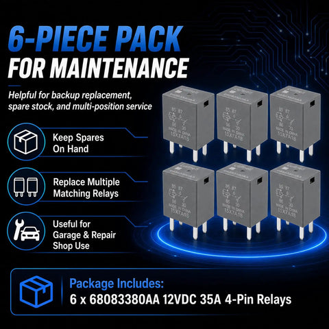 6 Pack 12V 35A 4 Pin Automotive Relay Replacement For Dodge Jeep Chrysler Ram Vehicles 68083380AA Ready To Drop In And Power Up Electrical Systems Today. 6-piece pack of gray 4-pin relays