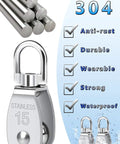 Beefed Up 304 Stainless Steel Pulley Block Set Of 3 With 360 Degree Swivel M15 Cable Pulleys For Rope Up To 0.24 Inch Built Tough Anti Rust Handles Up To 77 Lbs Each stainless steel pulley block with 304 grade, M15 size, and swivel hook