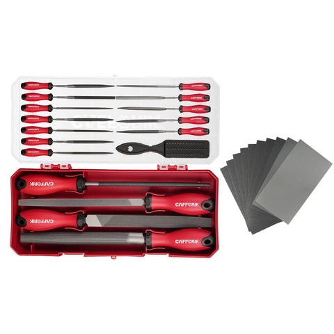 27 Piece Metal File Set With Flat Half Round Round And Triangle Files 12 Needle Files 10 Sandpapers And A Wire Brush For Metalworking