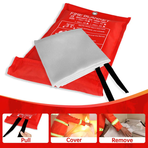 Emergency Fire Blankets For Home Kitchen And Office 4 Pack 40x40 Inches Flame Retardant Safety Blanket Set shown on red background