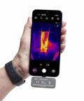 iSee Mobile Thermal Camera For Android Phones With 25Hz Imaging And 1022F Temperature Range Real Time Image Sharing Ultra Portable Quick Start Pro Grade Thermal Analysis For Home Work And Field Inspections attached to phone showing thermal image