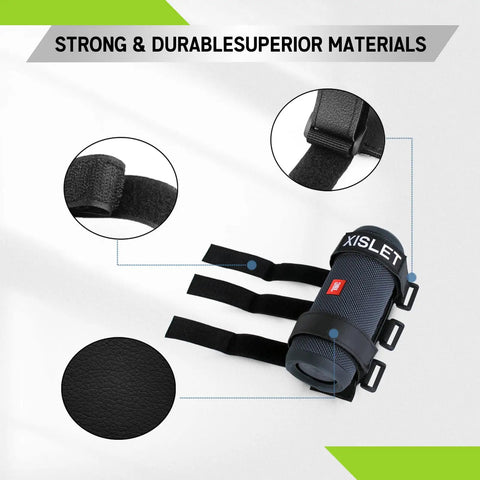 Heavy Duty Portable Speaker Mount With Adjustable Straps For Golf Cart Atv Motorcycle And Bike close-up of durable straps and speaker fit.
