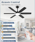 52 Inch Indoor Outdoor Ceiling Fan With Lights, Modern Reversible Blades, Quiet DC Motor, shown with remote control