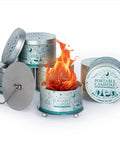 Compact Tabletop Fire Pit With Holder And Extinguisher For Camping And Smores, Reusable Fire Pit Made From Recycled Soy Wax, shown in use