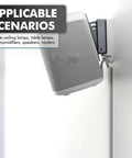 Speaker mounted on wall with white paintable 86.9 Inch Cord Hider Kit for Wall Mounted TV Installations in use, hiding wires