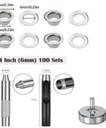 1/4 Inch Grommet Tool Kit With 100 Grommets And Punch Set For Fabric Leather And Canvas Durable Silver Metal Eyelets Kit For DIY Projects