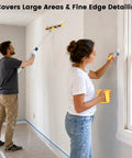 Two people using the 18 Inch Paint Roller Kit With Extension Pole Rocks Smooth Microfiber Covers For Hella Quick Wall Coverage.