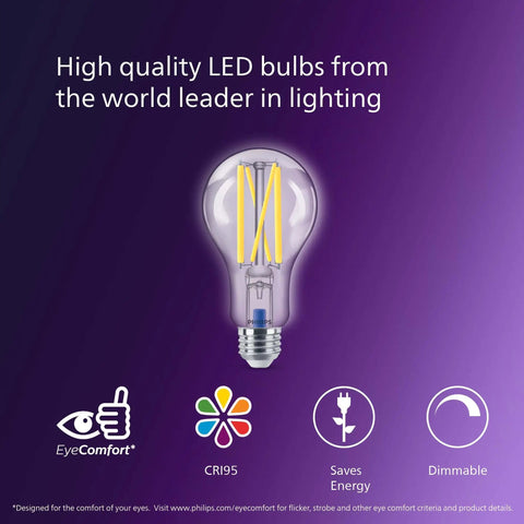 LED A21 Dimmable Light Bulbs With EyeComfort Technology, Flicker Free 100W Equivalent, Soft White 2700K, 1600 Lumens, E26 Base, CRI95
