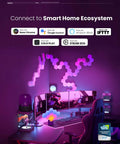 RGB Hexagon Wall Lights For PC Setup above gaming desk with smart home compatibility logos displayed on the screen background.