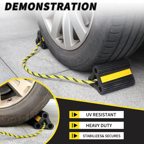 Heavy Duty Rubber Wheel Chocks With Rope For RVs Campers Travel Trailers Cars And Trucks Easy To Use Wheel Immobilizers