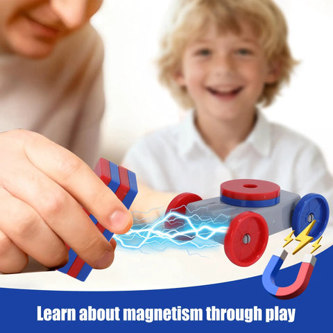 Child learning with 12 In 1 Magnetic Science Kit For Kids Hands On Physics Experiments Learn Magnetism With Fun Magnetic Attraction Repulsion Balance And Motion Cool STEM Toy For Ages 6 7 8 9 10 11 12.