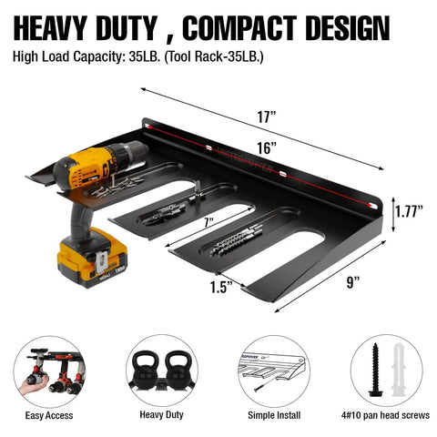 Wall Mounted Drill Storage Rack For Four Drills And Accessories, Keeps Cords Tidy With Side Cable Trunking, Anti Slip Dish Trays