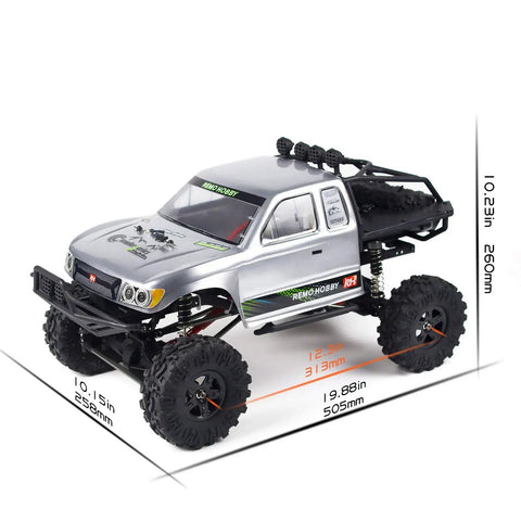 One Tenth Scale Rock Crawler 4WD Off Road Remote Control Truck with Powerful 550 Brushed Motor shown with dimensions.