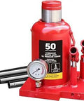 Heavy Duty 50 Ton Bottle Jack With Dual Piston Quick Lift And Gauge Slow Release For Vehicle Lifts And Construction Stabilization, red