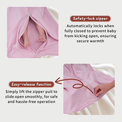 All Cotton Baby Sleep Sack 0 To 6 Months TOG 0.5 Wearable Blanket Three Pack With Two Way Zipper showing safety-lock feature