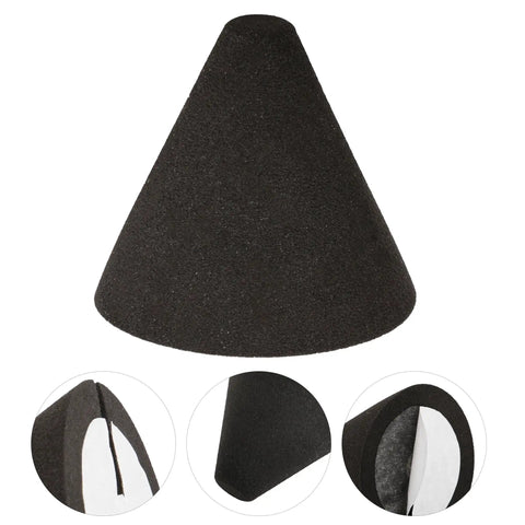 Close-up of black Electronic Drum Piezo Trigger Foam Cone for DIY Vibe Kit, 1.38 x 1.46 inch cone size, tapered for piezo sensor vibration.