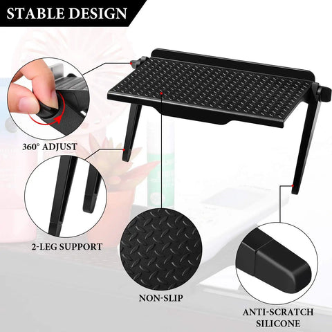 Kick Off Your Desk Upgrade With This Super Solid Black Tv Top Shelf Bracket 2 Pack Monitor Riser Stand For Gaming Setups Gonna Look Dead Legit Today, showing adjustable black monitor riser with non-slip surface.