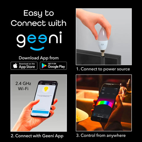WiFi Smart E12 B11 Candle Bulb 40W Equivalent Multicolor Dimmable Tunable White LED With Schedules Timers And Voice Assistant Compatibility app setup instructions.