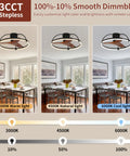 Nepal Solid Wood Flush-Mount Ceiling Fan with Light and Remote Control displaying three light color temperatures in a dining room.