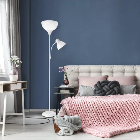 72 Inch Torchiere Floor Lamp With Adjustable Reading Arm Frosted Shades Matte Black Frame Dope Modern Look in bedroom setup