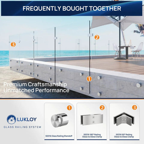 10 Pack Solid 316 Stainless Steel Glass Railing Standoff Hardware for Balcony and Stair Balustrade showcased on deck installation