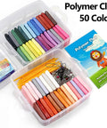 Ultimate Polymer Clay Starter Kit With 50 Vibrant Colors, Oven Bake Modeling Clay, storage box, tools, and project guide