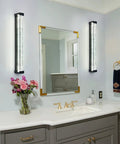 Bathroom with two Crystal Bubble Glass Wall Sconce LED Light Fixture Black Modern Dope Vanity Lamp next to mirror