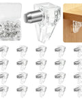 20 Pack Clear Cabinet Shelf Support Pegs Equipped With 5mm Locking Holder Clips Premium Replacement Hardware Totally Secure Fit on clear plastic holder.