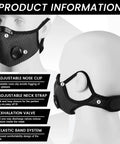 Reusable Dust Mask Respirator With Activated Carbon Filters For Woodworking And Yard Work, shown on mannequin head in side and front views.