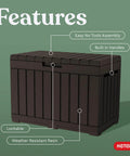50 Gallon Resin Deck Box For Outdoor Storage Of Patio Cushions Throw Pillows And Garden Tools Brown Finish Durable Weather Resistant Construction For Patios Garages Or Covered Decks with features highlighted